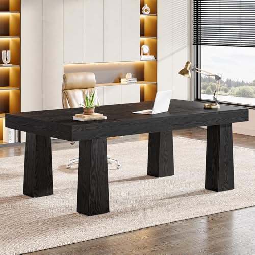 Tribesigns 5ft Conference Table, Heavy Duty Rectangular Modern Industrial Meeting Table with 4 Tapered Legs for Office, Black Workstation for Home or Business (1, Black)