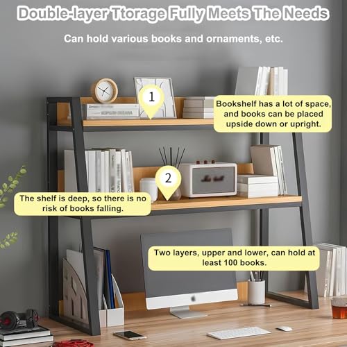 White Desk Hutch Dorm, Desktop Bookshelf for Computer Desk, Dorm Room Desk Hutch, Ladder Desktop Shelf for Home, Dorm, Office SuppliesBrown-Large