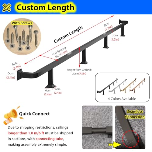 Commercial Bar Rail Foot Rest Brackets, Undercounter Flat Modular Footrest Rail System, 3 4 5 6 7 8 9 10 12 14 16 Foot High Chair Leg Support Pole(Black,3ft/91cm)