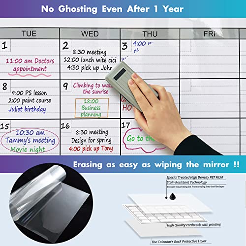 Large Calendar whiteboard for wall, Dry Erase 3 Month Calendar 46 x 63In
