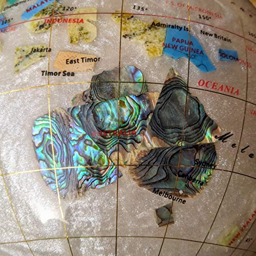 14" Mother of Pearl GEMSTONE GLOBE with GOLD Stand