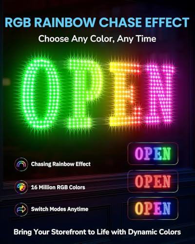LED Open Sign for Business -48”x16” Large Open Sign with Remote Control, Smart App and Timer, Custom Colors & Brightness Flashing Light for Window Storefront Bar Shops