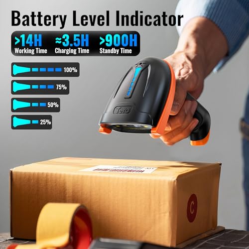 Tera Barcode Scanner Wireless 1D Laser Cordless Barcode Reader with Battery Level Indicator, Versatile 2 in 1 2.4Ghz Wireless and USB 2.0 Wired