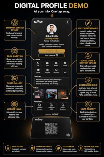 TAPiTAG Metal Digital Business Card - NO Subscription Required - Contactless Laser-Etched NFC Smart Card with QR & Dynamic Online Profile for Premium Networking Events (White)