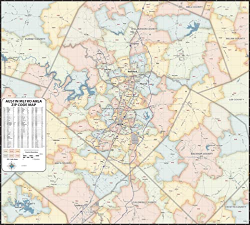 Generic Austin TX ZIP Code Laminated Map (40' x 36')