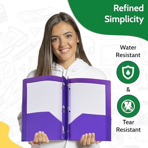24 Pack Yellow Plastic Folders with Pockets Heavy Duty. 2 Pocket Folder no Prongs Bulk. Tear-Resistant Letter Size 8.5x11. Presentation Ready School and Office Supplies
