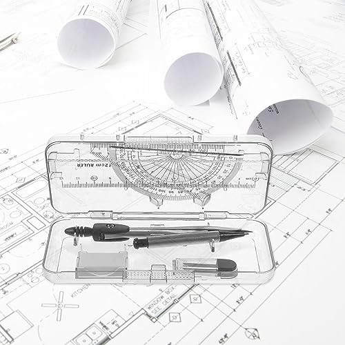 OREKPOT Compass Geometry Tool Mathematical Geometry Set with Storage Box, Including Compass, Ruler, Protractor, Refills, Suitable for Drawing and Students Drafting Tools Geometry