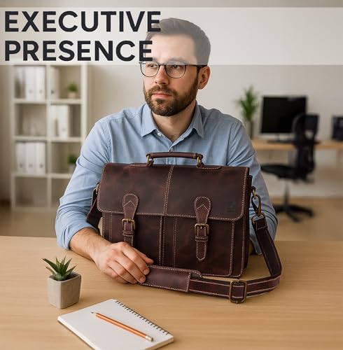 Leather Messenger Bag for Men, 16 Inch Laptop Briefcase, Vintage Satchel