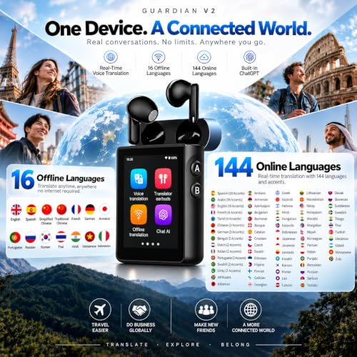 AI Translation Earbuds Real Time | Translator Earbuds with Camera Translation | 144 Languages | Built-in ChatGPT | No Subscription | Bluetooth for Travel, Business & Education