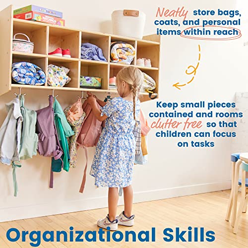 ECR4Kids 10-Section Coat Locker with Shelf and Bins, Natural, Clear