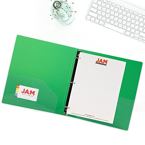 JAM PAPER Plastic 1 inch Binders - Green 3 Ring Binder - Bulk 24/Pack