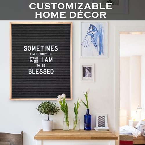 Black Felt Letter Board Oak Frame 24x30 Inch with Gold Letters, Back to School Big Felt Board, Large Menu Message Signboard