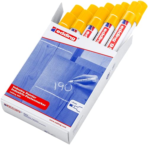 edding 950 industriemarker - geel - 10 pennen - ronde punt 10 mm - marker voor schrijven op metaal, steen, hout - ruwe of natte oppervlakken - permanent, watervast