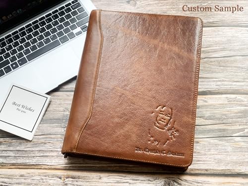 Personalized Leather Portfolio Binder with 3 Ring - Genuine Leather Padfolio and Business Organizer - Engraved Gift for Men and Women - Ideal for Conference and Presentation - Letter Size, Brown