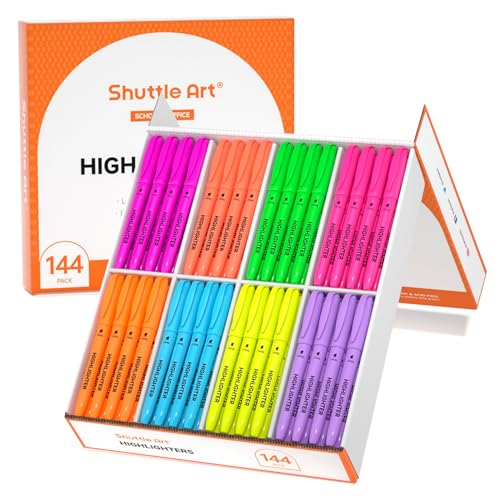 Shuttle Art 144 Pack Highlighters, Highlighters Assorted Colors Set, 8 Bright Colors Chisel Tip Highlighter Markers Bulk for Adult Marking, Highlighting as School Supplies