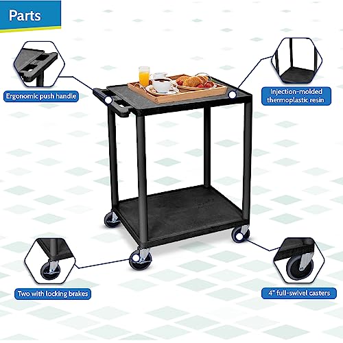 LUXOR HE32-B Utility Cart - Two Shelves Structural Foam Plastic, Multipurpose Utility Cart, Four Heavy-Duty 4" Casters, Two with Locking Brake, 300 lbs., 24"W x 18"D x 33.25"H