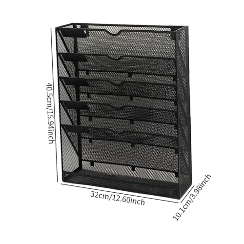 LOUYENOUS 5 Pocket Wall File Holder Mesh Hanging File Organizer Sturdy Space Saving Easily Installation Wall Mount Paper Folder Stand