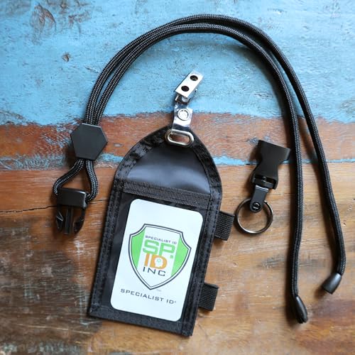 Bulk 25 Pack - Ultimate Nylon Badge Holder with Pen Loop Key Ring and Heavy Duty Lanyard, by Specialist ID (Black)