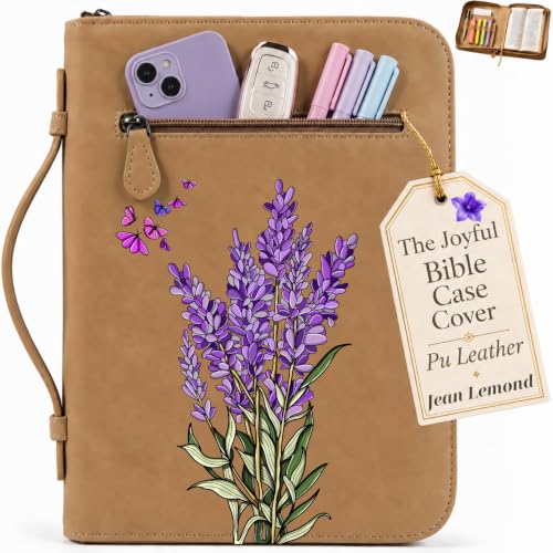 The Joyful Vegan Leather Bible Cover Case for Women with Zipper Lavender