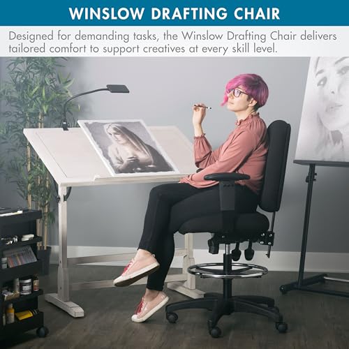 Studio Designs Winslow Drafting Work Chair with Foot Rest - Adjustable Height Chair - Contoured for Desk or Drafting Table