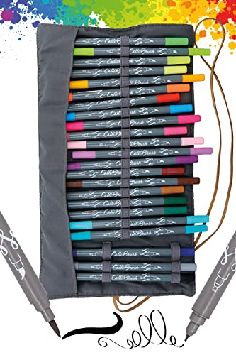 Online Calli.Brush Handlettering Brush-Pens | Set of 24 brush pens | Calligraphy kit in roll pouch | Calligraphy tip & brush tip for Bullet Journal, Hand Lettering | Water colours | Aquarell pens
