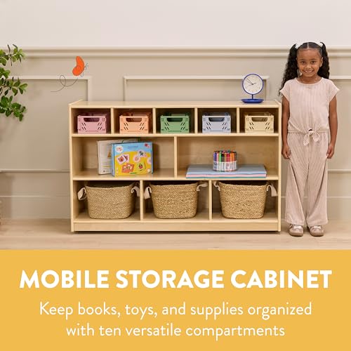 Back2School Express 10-Compartment Mobile Storage Cabinet, Natural