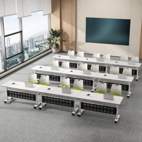 RIXNOMA Folding Conference Table with Wheels, Modular Joinable Training Table with Locking Casters for Office, Classroom, Meeting Room and Training Room