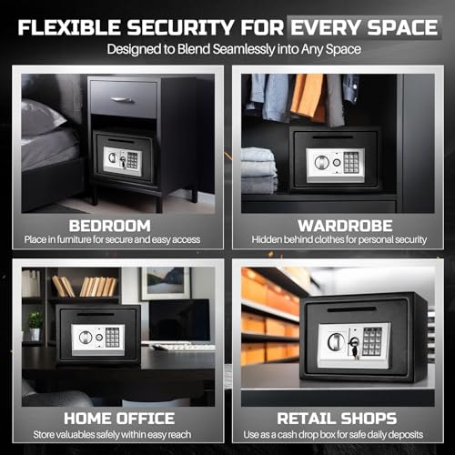 Flexzion Small Drop Safe Box with Digital Keypad, 12 x 8 x 8 in, Black
