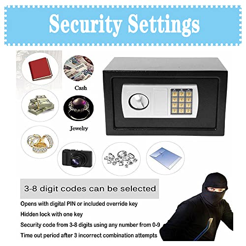 TBLOTYD 6L Electronic Digital Safe Box Security Fireproof Lock Box Home Hotel Security Money Safe with 2 Locking Bolts/White/4.6L ，Black-8.5L