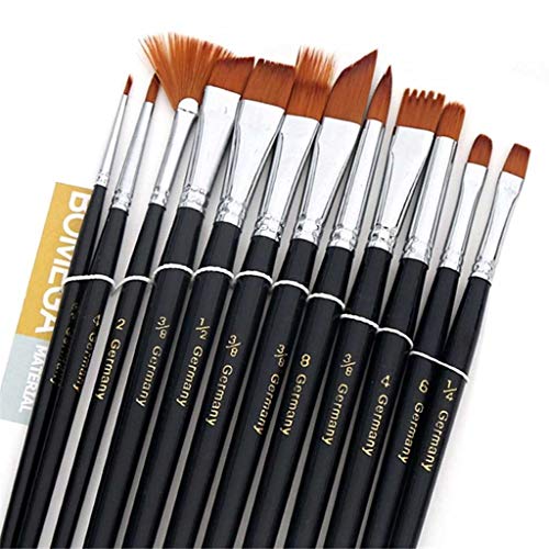 HBJWOV 12pc Watercolors Brush Acrylic Oil Art Craft Aquarelle Paint Wooden Handle Pen Nail Artist Short Miniature Detail Painting Brush