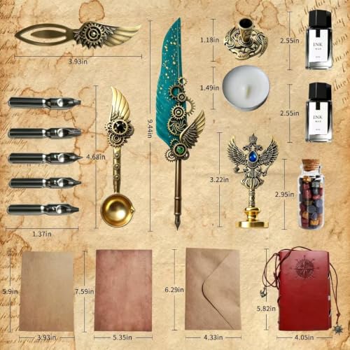 KaiyonHaven Aegis,Vintage Quill,Calligraphy Set,14PCS Collectible Kit,Teal