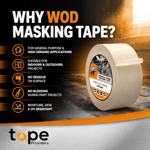 WOD MT5 Masking Tape 1/2 inch for General Purpose/Painting - Case of 72 Rolls - 60 Yards per roll
