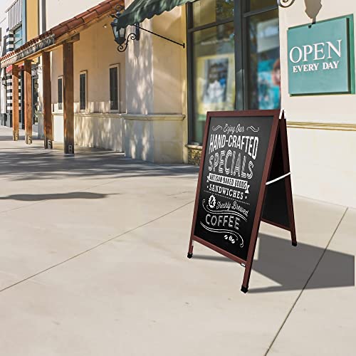 Aarco Products MA-11 42"x24" Rustic Weathered A-Frame Sidewalk Black Melamine Markerboard with Cherry Stain