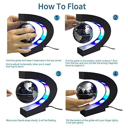 3UOOWWFA Geographical Globe, Floating Globe Levitation Globe Levitation Floating Globe Magnetic World Map Colorful LED Lamp, Gold