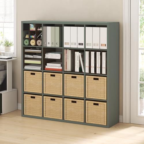 Furinno Cubicle 16-Cube Book Shelf, Extra Thick Frame Bookshelf, Sage Green