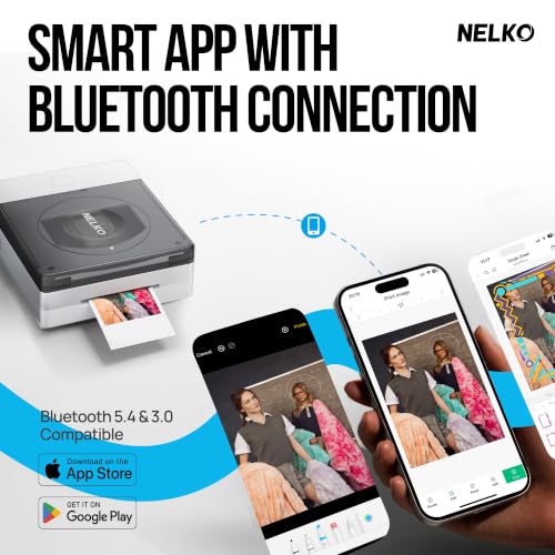Nelko Photo Printer, 2x3 Portable PP02 Inkjet Printer for Sticker, Magnetic, Water Transfer & Heat Transfer Paper, Bluetooth Compatible with iOS & Android, App Editing, Ivory