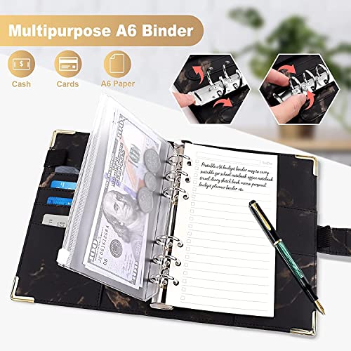 QERTYHKK A6 Marble Budget Binder Refillable Notebook for Filler Paper, Personal Planner Cover with Magnetic Buckle Closure
