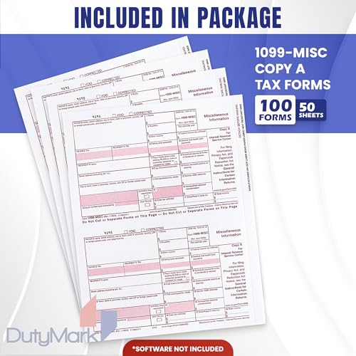 1099 MISC Copy A 2025 Tax Federal Income Form, 100 Laser Tax recipients Pack, (50 Sheets) Compatible with QuickBooks and Accounting Software