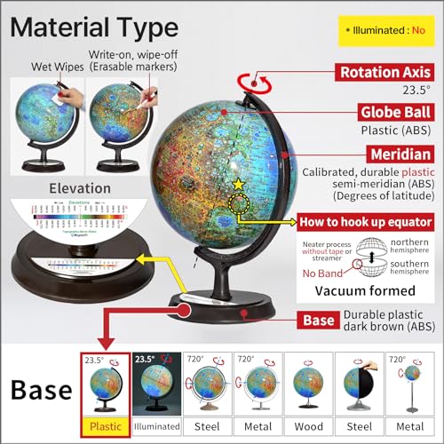Mapsoft Guide Topography Moon Globe, 24cm/9.5″, MT-24, Lunar Globe, Moon Map, Moon Atlas, Moon Poster, The Moon, The Lunar, Lunar Map, Lunar Atlas, Astronomy Toys