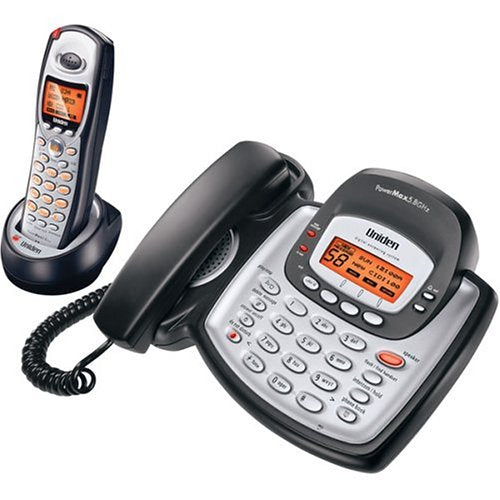 Uniden TRU8888 5.8 GHz Digital Expandable Cordless Phone with Corded Base, Dual Keypads, and Answering System (Black/Silver)