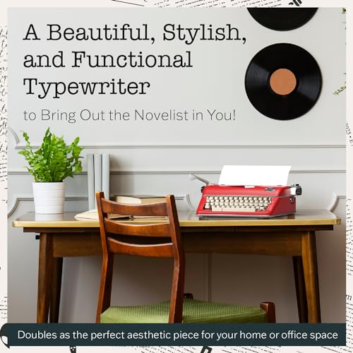 Maplefield Vintage Manual Typewriter Machine - Red Typewriter for Writers & Authors - Antique Desk Decor & Office Accessory - Compact Design & Easy Setup