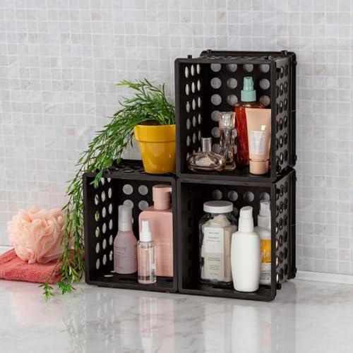 Sterilite Mini Crate, Stackable Plastic Storage Bin with Handles, Organize Home, Garage, Office, School, Dorm Room, Black, 24-Pack