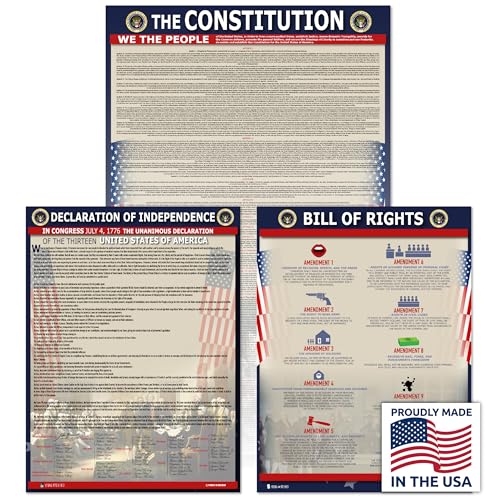 Young N Refined American Founding documents EXTRA LARGE Laminated 3 pack: US Constitution with all amendments, Declaration of Independence and Bill of Rights 24x36 USA MADE