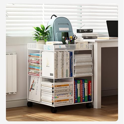ERoomQ Four Sided Design Metal Rolling Cart Mobile Book Shelf Cart Moveable Bookshelf on Wheels,Magazine Rack Book Carts,Bookcases for Kids Children Students Study (Black)