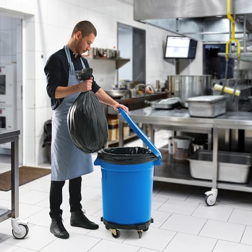 PRO&Family 2 Pack 20 Gallon Blue Round Commercial Trash Can with Lid/Ingredient Bin Recycling Bin Kitchen Garbage Can Office Garbage Can Trash Barrel Plastic Barrel Yard Waste Bin Outdoor Trashcan