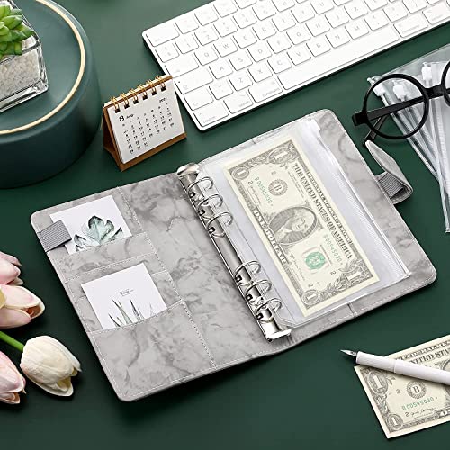 GFHSKRPL A6 PU Leather Binder Budget Planner Notebook Folder with 12 Pieces Binder Zipper Pocket Personal Cash Budget Envelopes System(D)