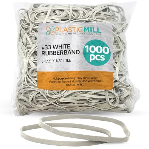 PlasticMill Rubber Bands Size 33, Office Supplies, White, 1,000-Pack