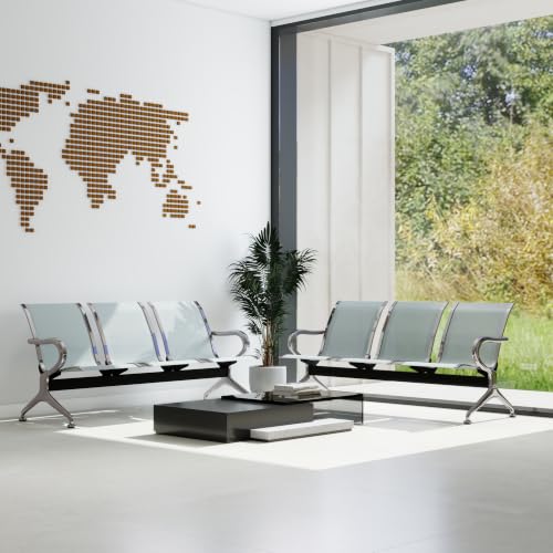kairohill 3-Seat Metal Waiting Room Chair Durable Steel Waiting Room Bench with Armrests, Reception Chair for the Waiting Area at Hair Salon, Airport, Clinic, Shop & Home, Grey
