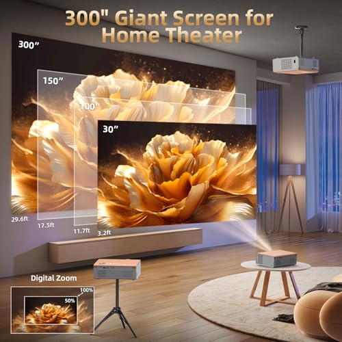 FUDONI Native 1080P Projector, Ugraded 320 ANSI Brightness, WiFi Bluetooth