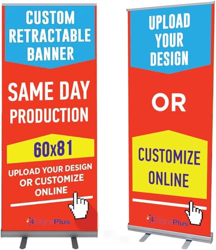 4Signsplus Custom Retractable Banner with Aluminum Frame - Portable, Durable & Easy Setup - For Events, Promotion & Advertising (Silver Stand, 60"x81")